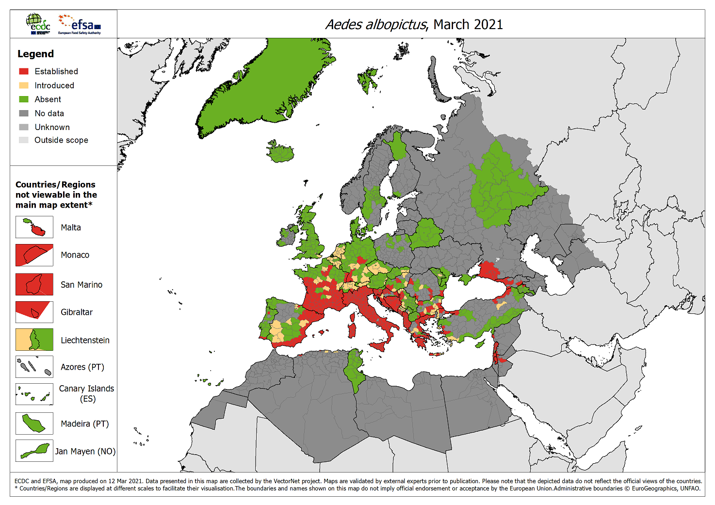 Expansió actual del mosquit tigre a Europa (Font ECDC)