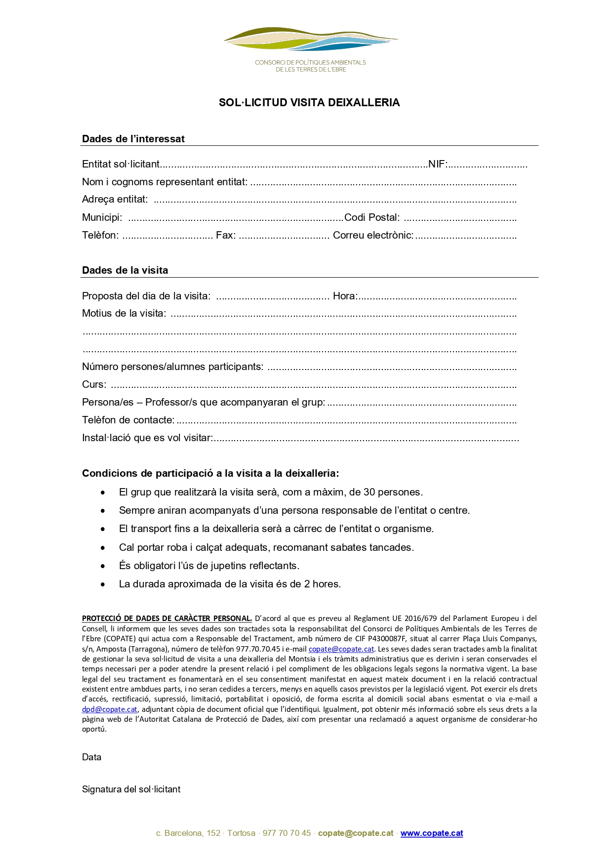 Sol·licitud Visita Deixalleries