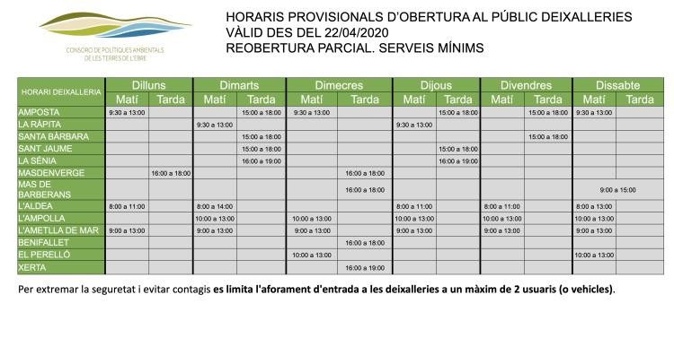 Imatge amb els nous horaris